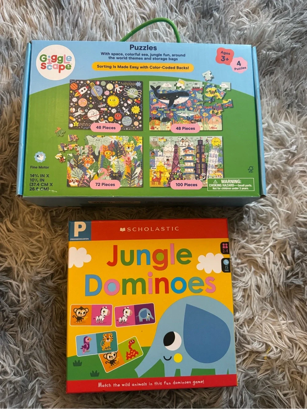 GiggleScape 4 Puzzle Set & Scholastic Jungle Dominoes